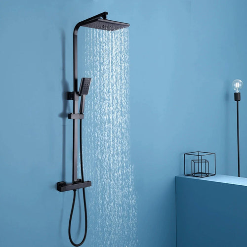 Colonne de Douche Thermostatique Carrée Noir et Blanc Anti-Brûlure – Thermya