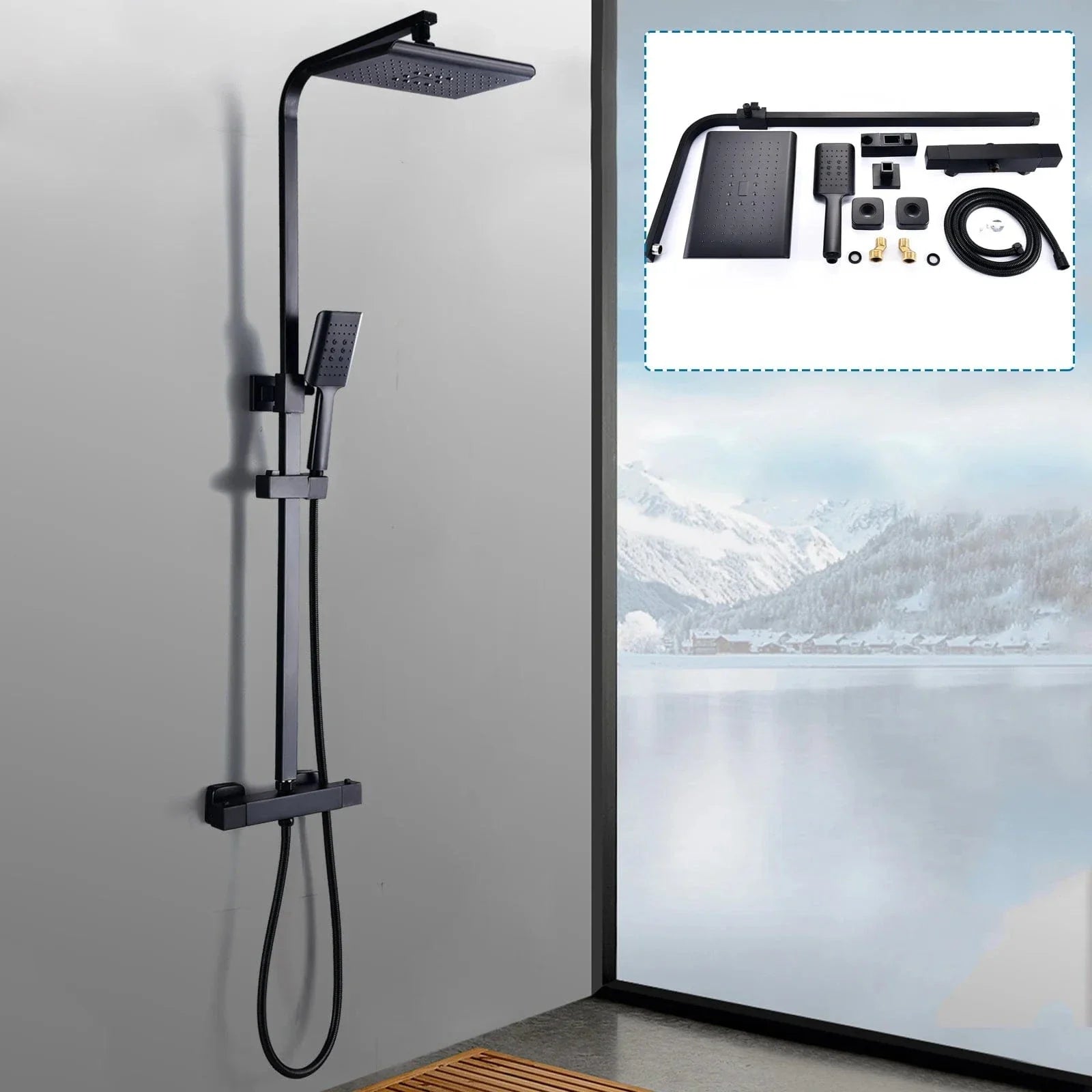 Colonne de Douche Thermostatique Carrée Noir et Blanc Anti-Brûlure – Thermya