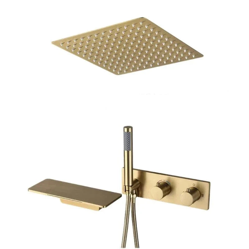Colonne de Douche Dorée Thermostatique Pluie 12 Pouces – Thermya