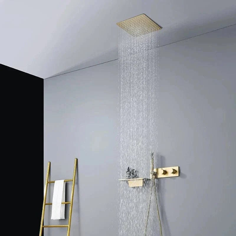 Colonne de Douche Dorée Thermostatique Pluie 12 Pouces – Thermya