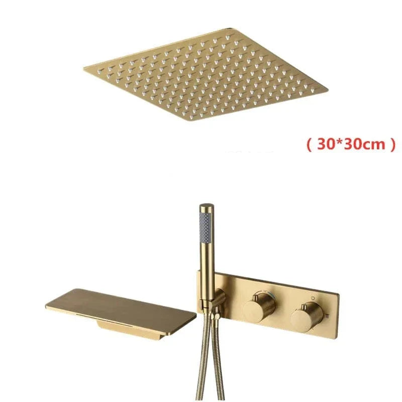 Colonne de Douche Dorée Thermostatique Pluie 12 Pouces – Thermya