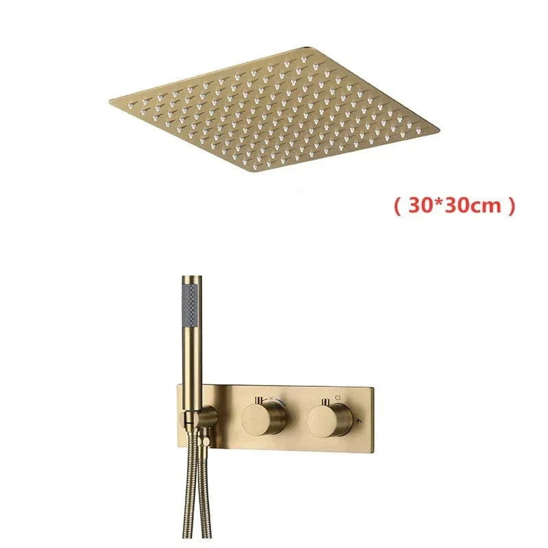 Colonne de Douche Dorée Thermostatique Pluie 12 Pouces – Thermya