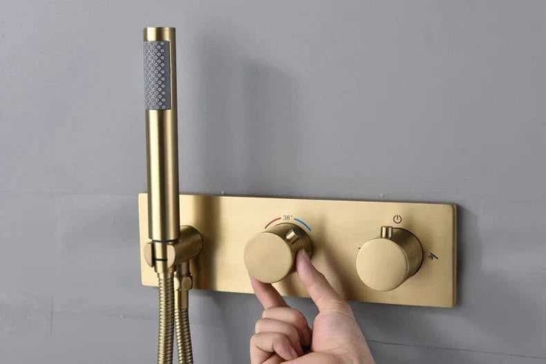 Colonne de Douche Dorée Thermostatique Pluie 12 Pouces – Thermya