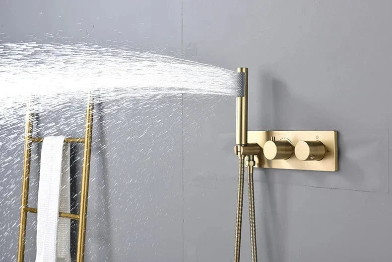 Colonne de Douche Dorée Thermostatique Pluie 12 Pouces – Thermya