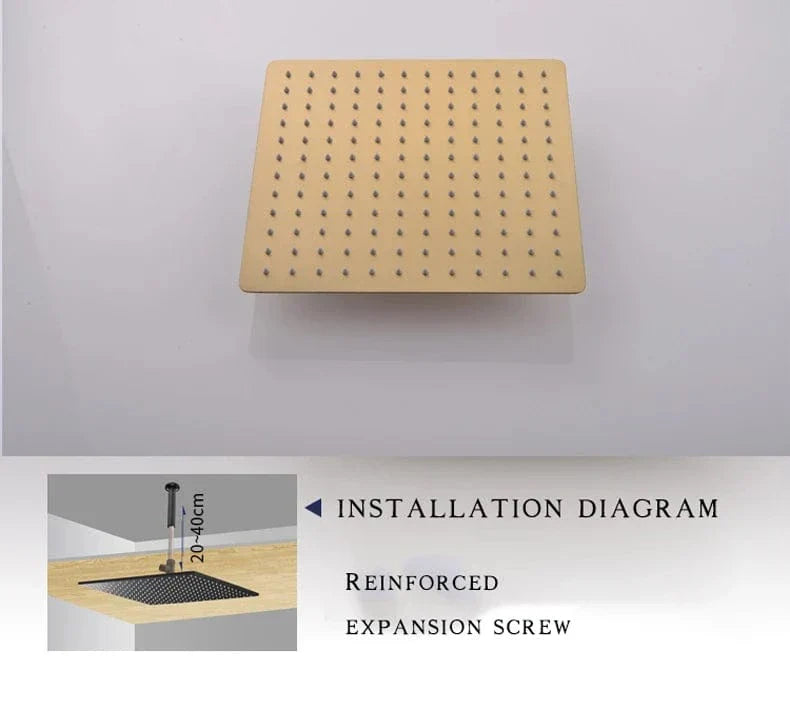 Colonne de Douche Dorée Thermostatique Pluie 12 Pouces – Thermya