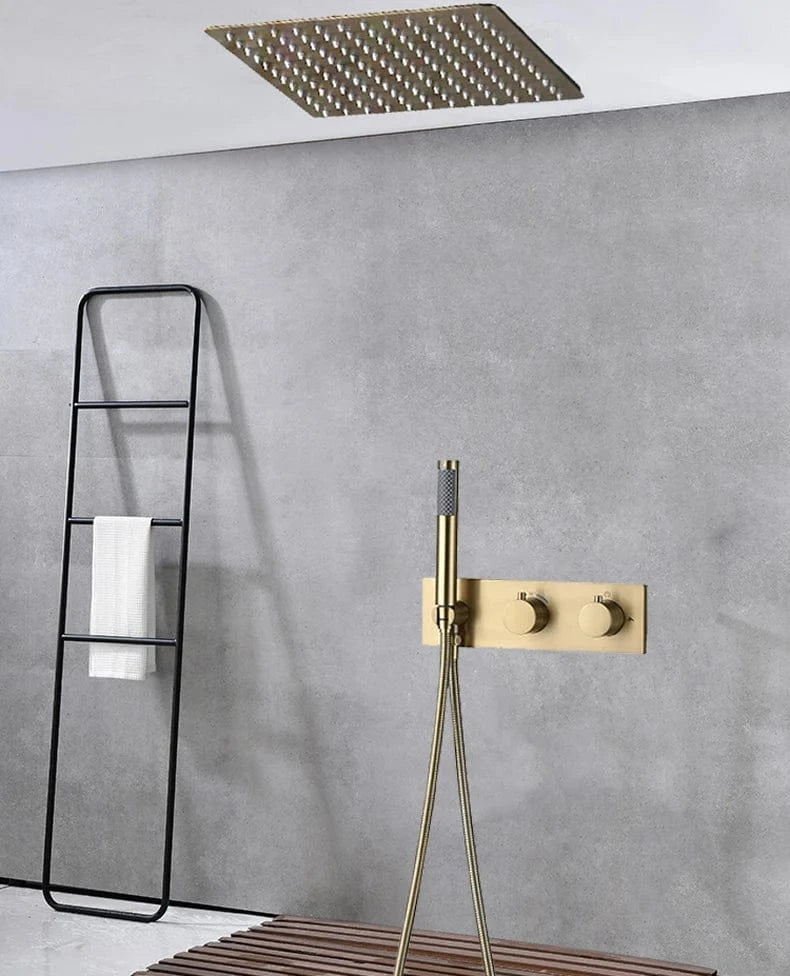 Colonne de Douche Dorée Thermostatique Pluie 12 Pouces – Thermya