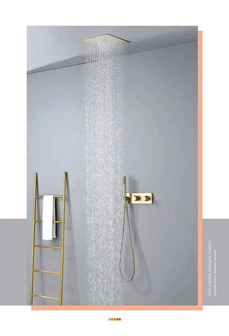 Colonne de Douche Dorée Thermostatique Pluie 12 Pouces – Thermya