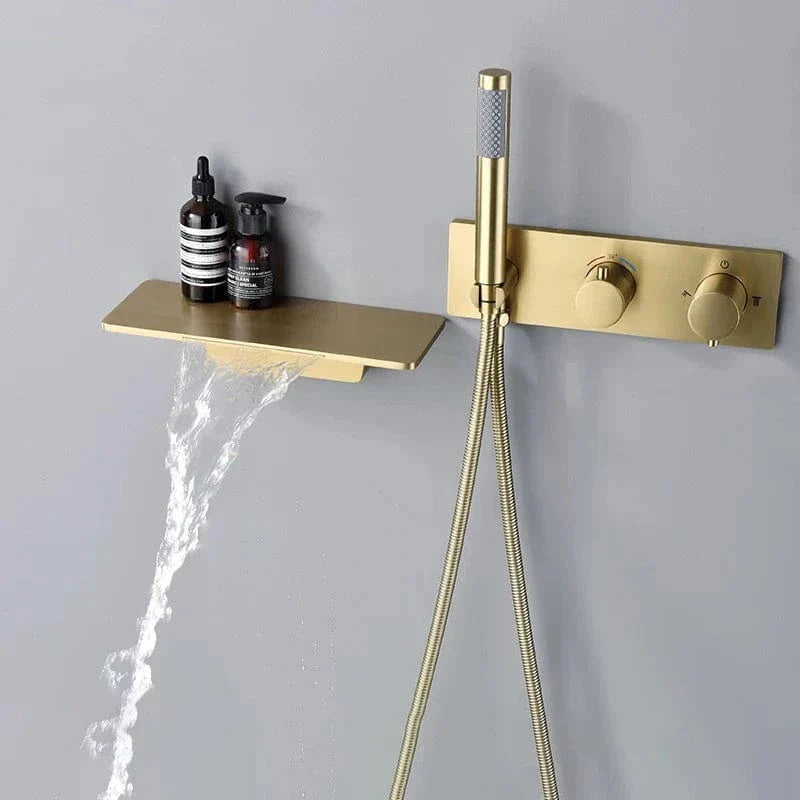 Colonne de Douche Dorée Thermostatique Pluie 12 Pouces – Thermya