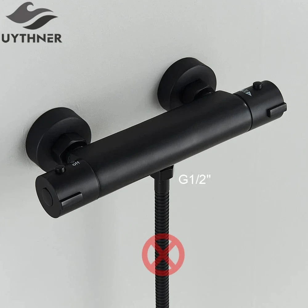 Douche Thermostatique Noir Chrome Précision et Design Contemporain – Thermya