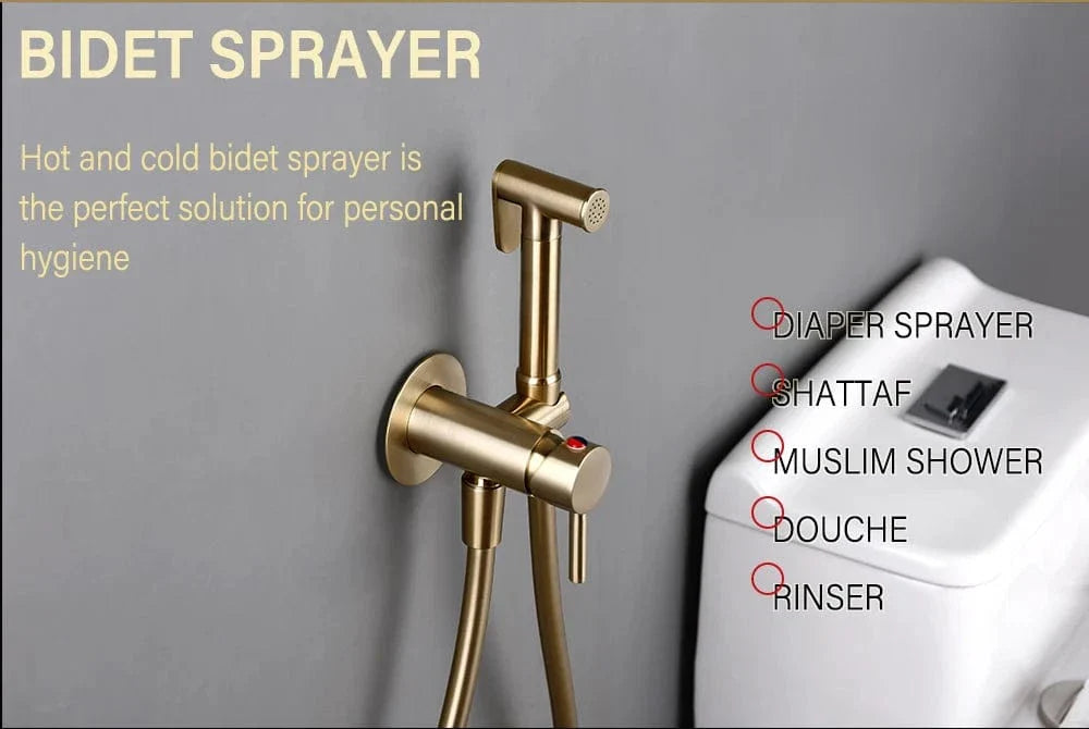 Douchette Bidet WC Mitigeur Mural Laiton Doré Brossé Hygiène Raffinée – Purelia