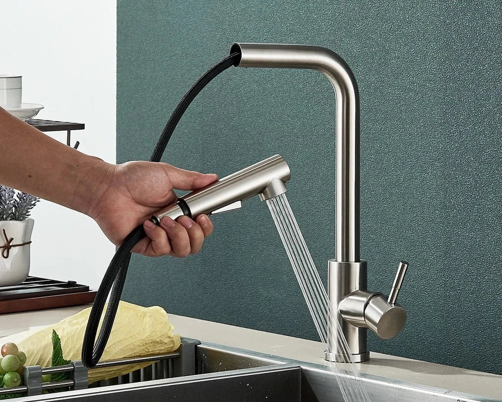 Robinet Cuisine avec Douchette Noire Inox Anti-Traces – Fornéa