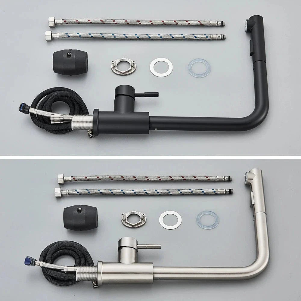 Robinet Cuisine avec Douchette Noire Inox Anti-Traces – Fornéa