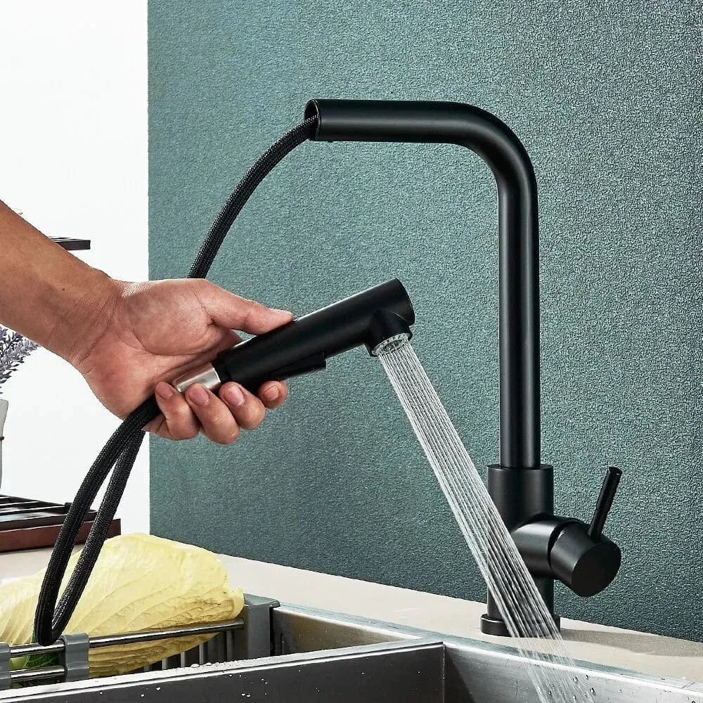 Robinet Cuisine avec Douchette Noire Inox Anti-Traces – Fornéa