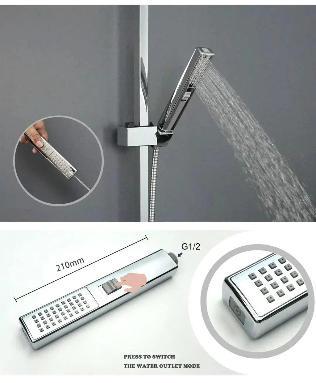 Ensemble Douche Barre Ajustable Inox Argenté Hauteur sur Mesure – Spalys
