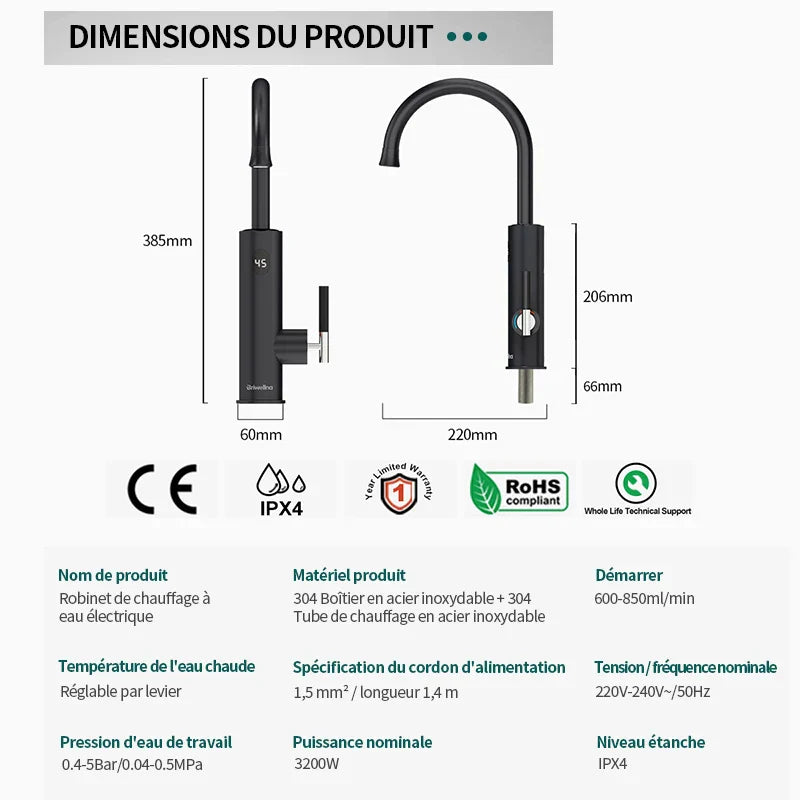 Mitigeur Cuisine Flexible Thermostatique Noir Température Maîtrisée – Thermya