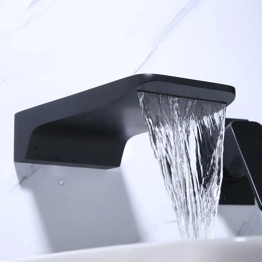 Mitigeur Lavabo Encastrable Cascade Noir Anti-Traces Moderne – Solvane