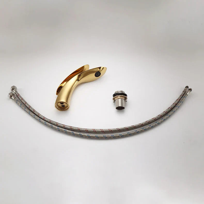 Mitigeur Lavabo Design Arrondi Doré Robinet Moderne Épuré – Solvane