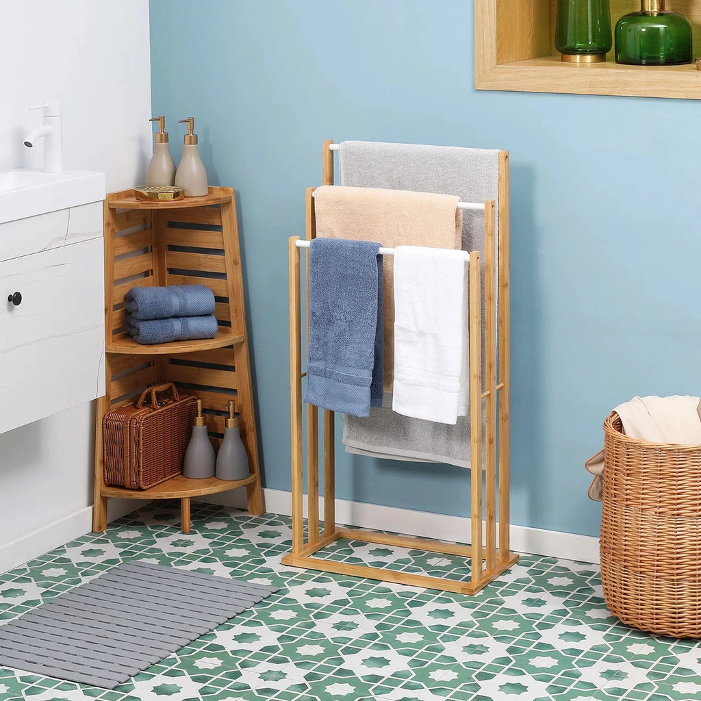 Porte-Serviettes Bois 3 Barres Séchage Rapide Touche Naturelle – Bambeo