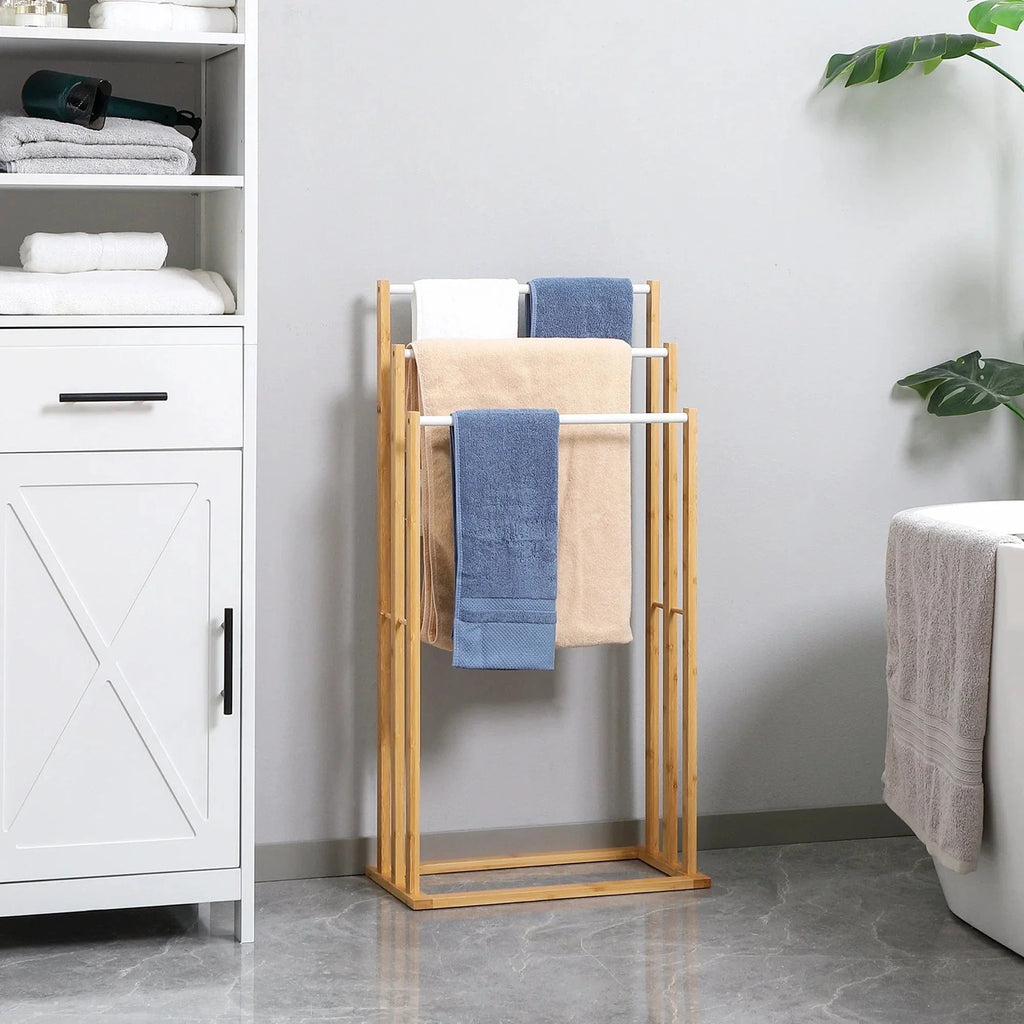 Porte-Serviettes Bois 3 Barres Séchage Rapide Touche Naturelle – Bambeo