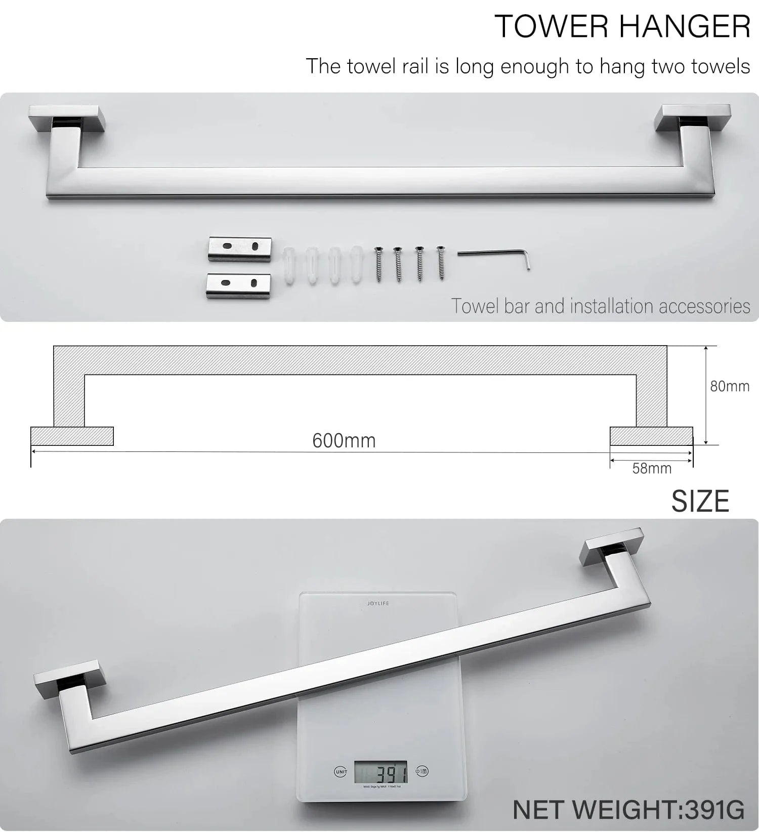 Porte-Serviettes Mural Acier Inoxydable Robuste et Discret – Linora