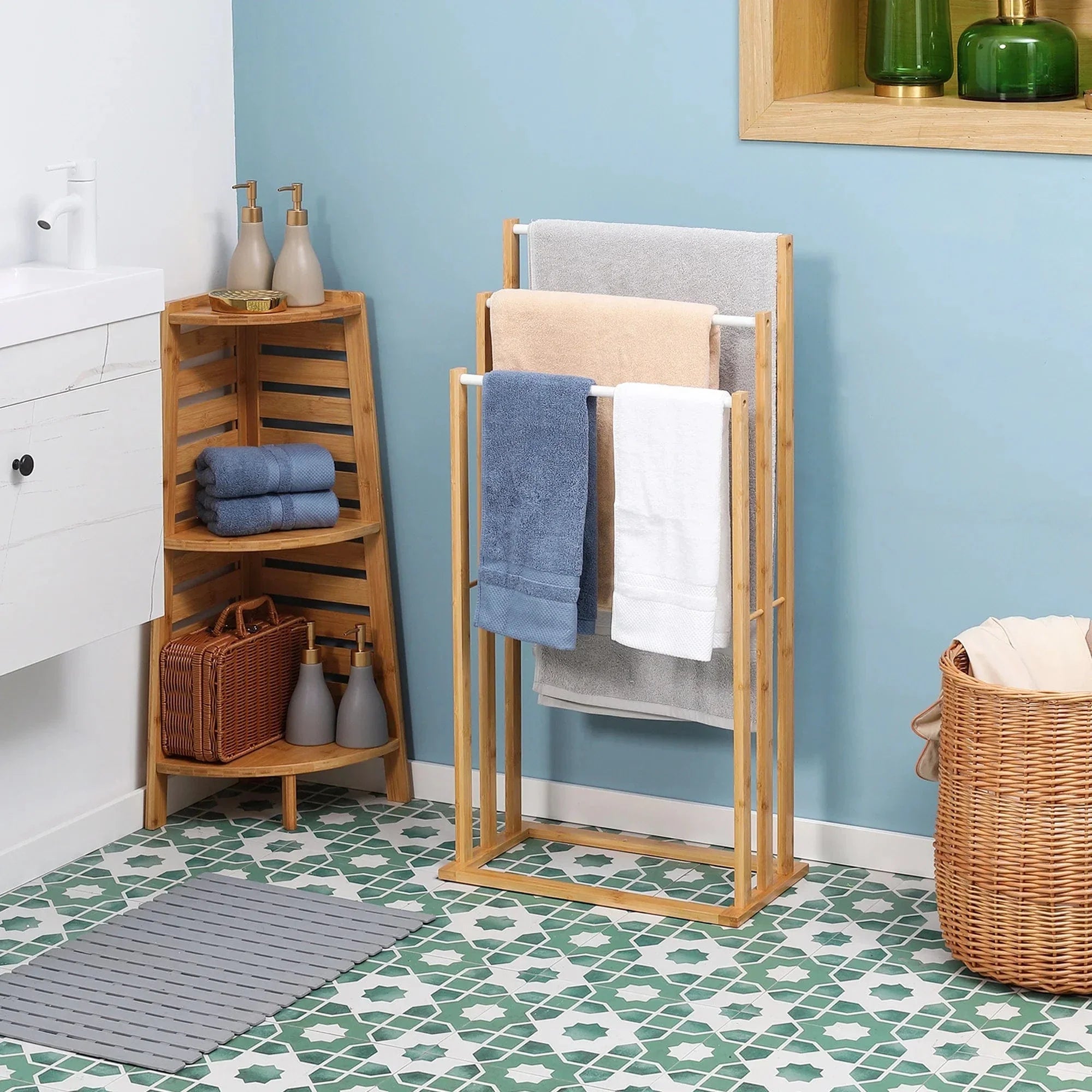 Porte-Serviettes sur Pied Bambou 3 Barres Séchage Optimal – Bambeo