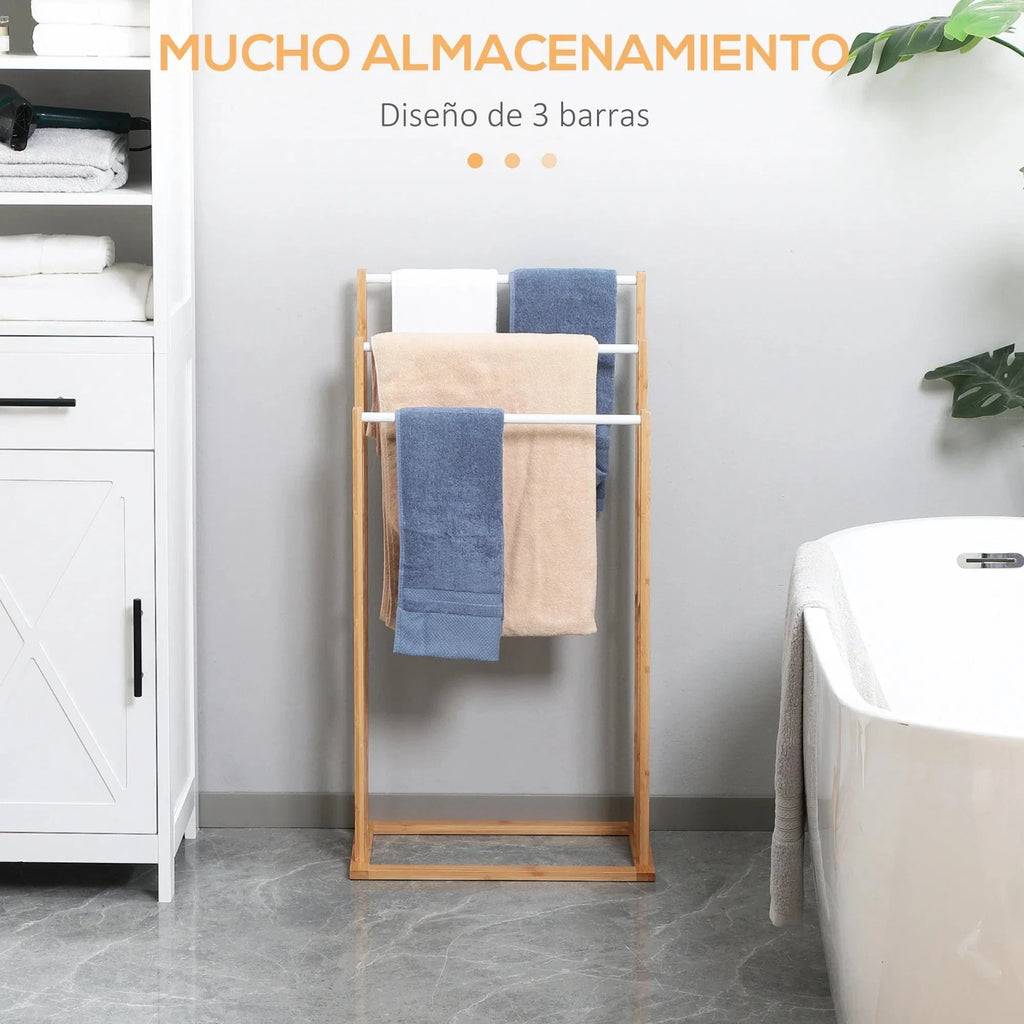 Porte-Serviettes sur Pied Bambou 3 Barres Séchage Optimal – Bambeo