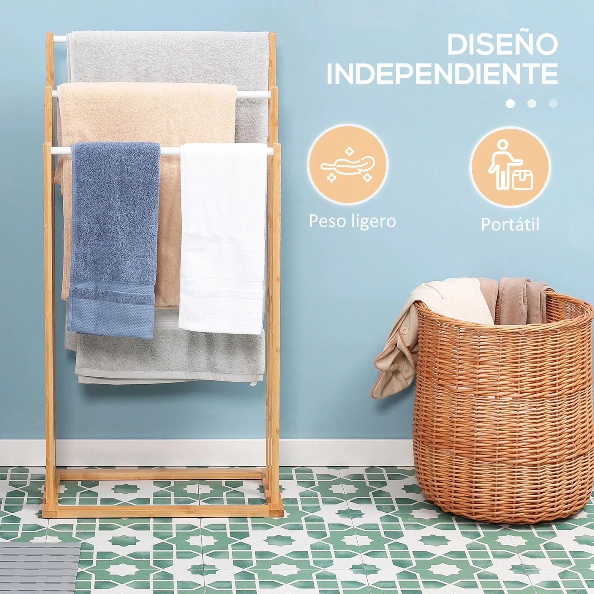 Porte-Serviettes sur Pied Bambou 3 Barres Séchage Optimal – Bambeo