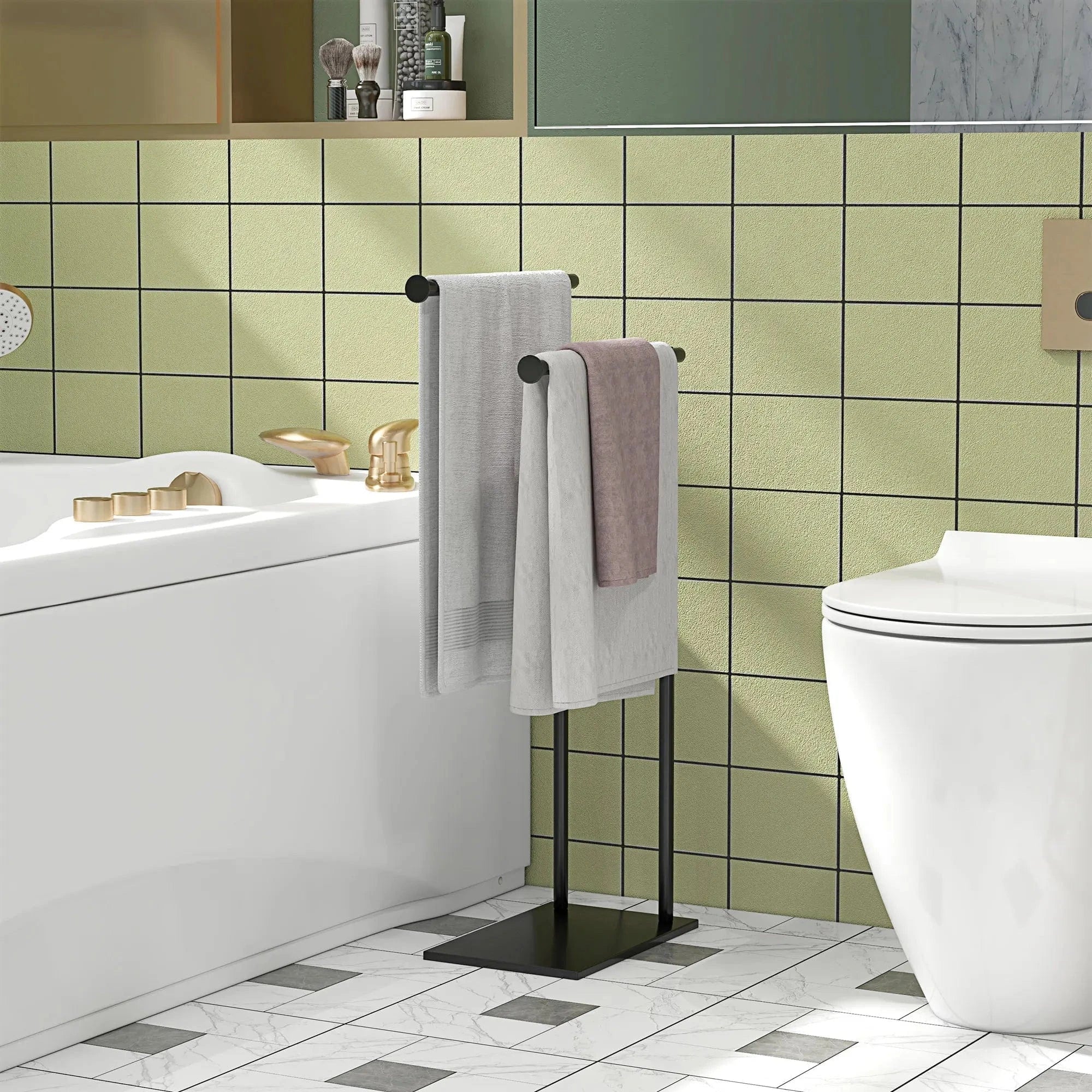 Porte-Serviettes sur Pied Noir Forme en L Gain de Place – Chalys