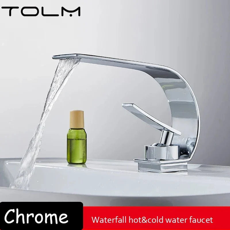 Robinet Cascade Lavabo Noir Flux Large Design Moderne – Solvane