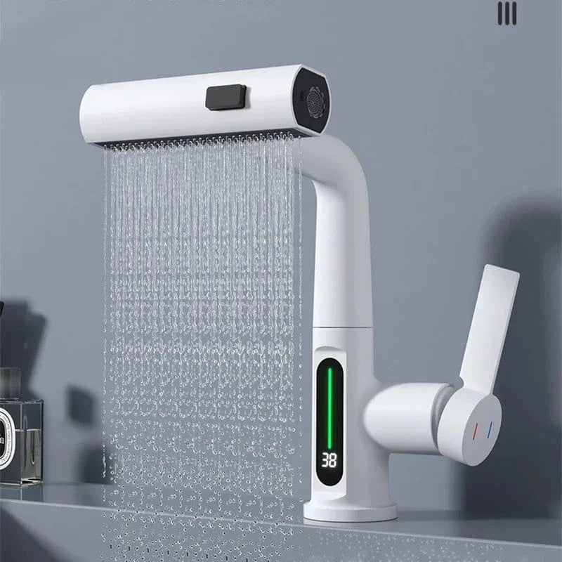Robinet Cascade Blanc Écran Intelligent Bec Rétractable Évier Moderne – Cuvéa