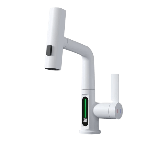 Robinet Cascade Blanc Écran Intelligent Bec Rétractable Évier Moderne – Cuvéa