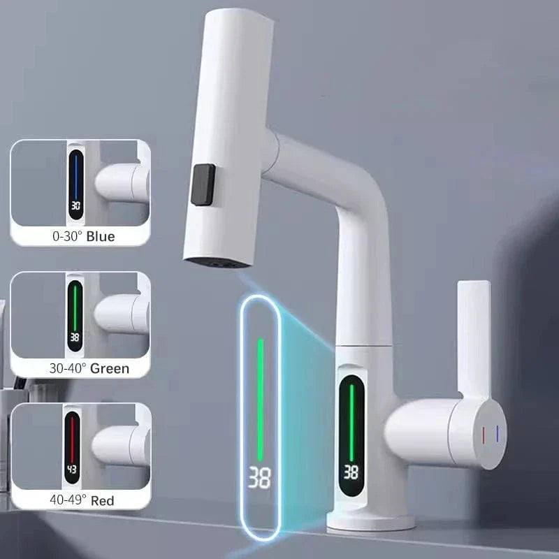 Robinet Cascade Blanc Écran Intelligent Bec Rétractable Évier Moderne – Cuvéa
