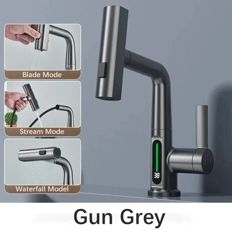 Robinet Cascade Blanc Écran Intelligent Bec Rétractable Évier Moderne – Cuvéa