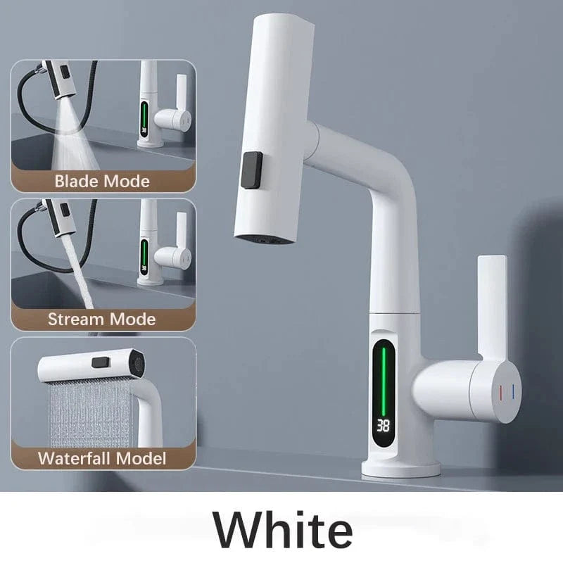 Robinet Cascade Blanc Écran Intelligent Bec Rétractable Évier Moderne – Cuvéa