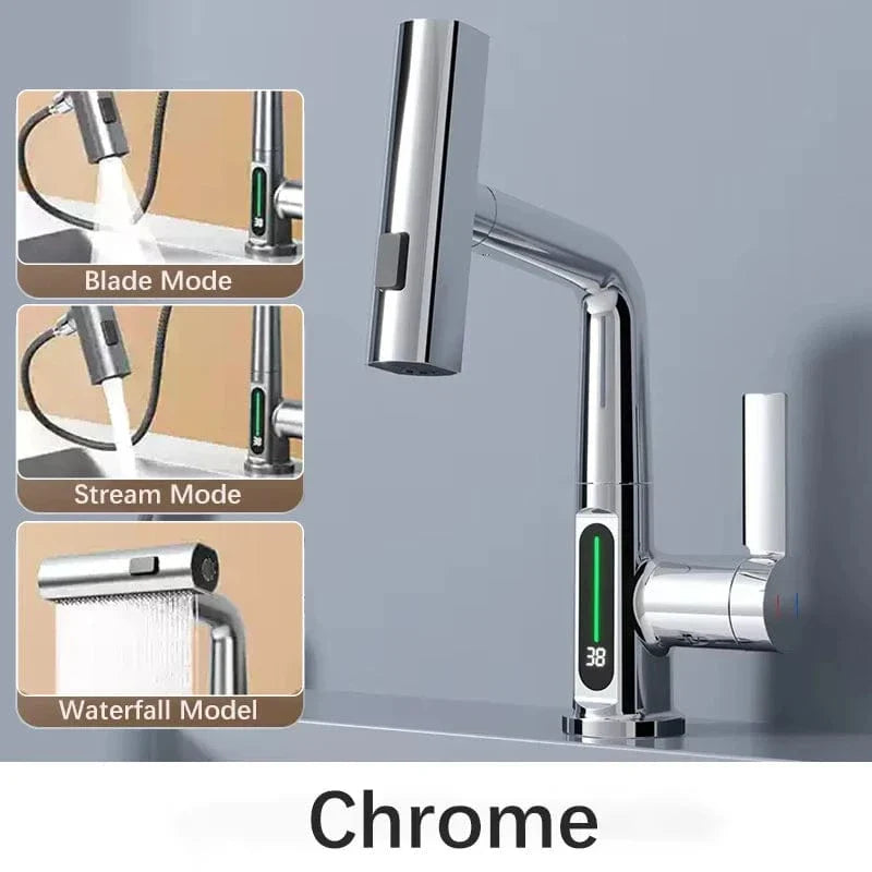 Robinet Cascade Blanc Écran Intelligent Bec Rétractable Évier Moderne – Cuvéa