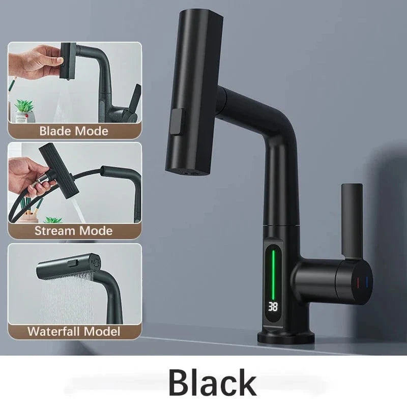 Robinet Cascade Blanc Écran Intelligent Bec Rétractable Évier Moderne – Cuvéa