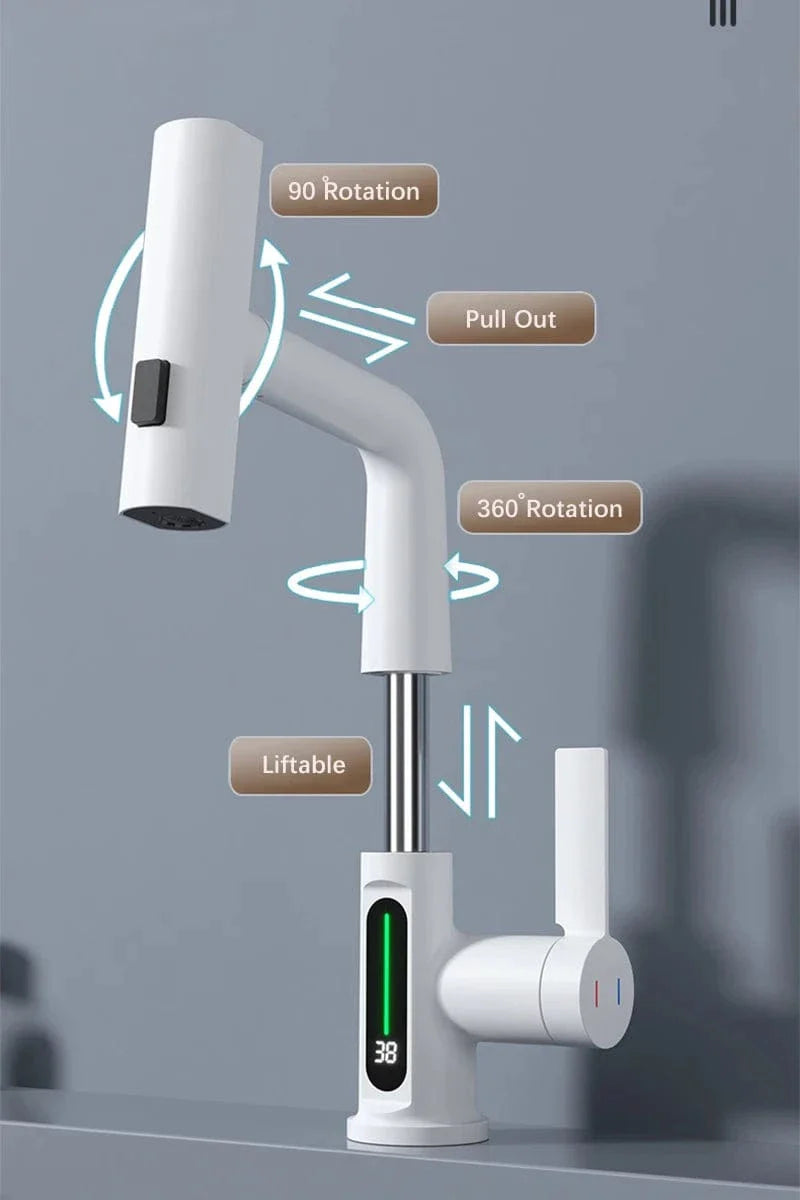 Robinet Cascade Blanc Écran Intelligent Bec Rétractable Évier Moderne – Cuvéa