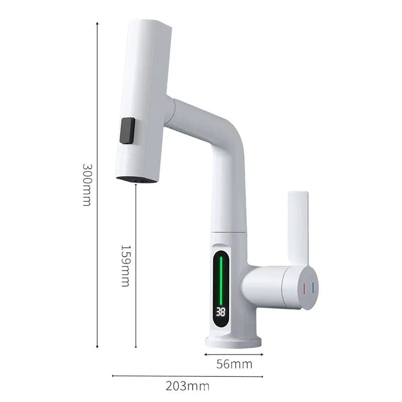 Robinet Cascade Blanc Écran Intelligent Bec Rétractable Évier Moderne – Cuvéa