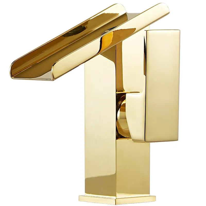 Robinet Cascade Rectangulaire Doré Élégance et Luxe Salle de Bain – Solvane
