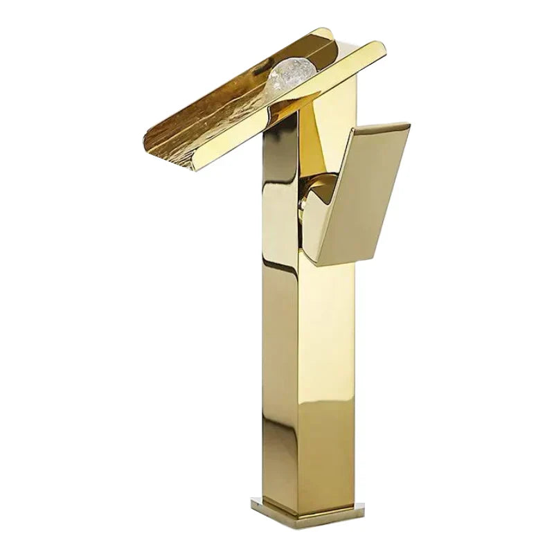 Robinet Cascade Rectangulaire Doré Élégance et Luxe Salle de Bain – Solvane