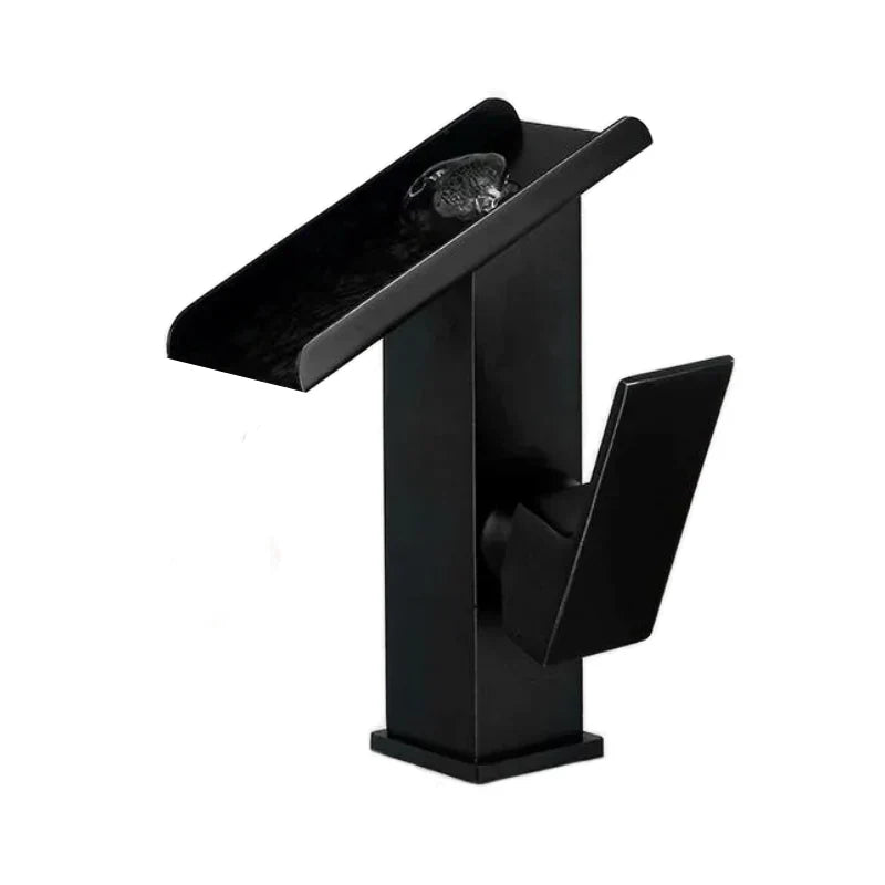 Mitigeur Cascade Rectangulaire Noir Ligne Épurée Salle de Bain – Solvane