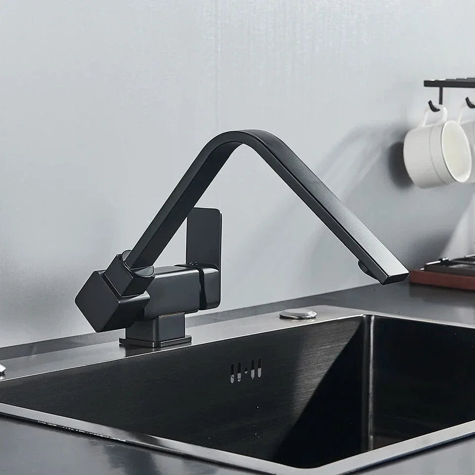 Robinet Cuisine Rabattable Noir Mat Pivotant 360° Sous Fenêtre – Cuvéa