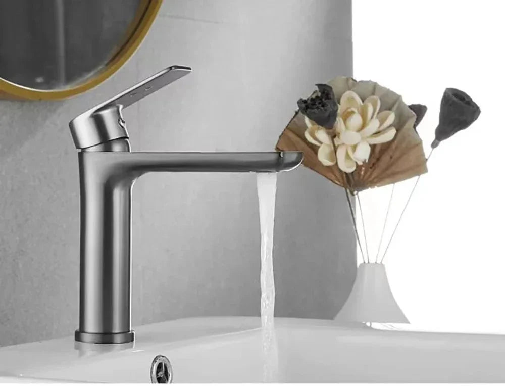 Robinet Lavabo Inox Gris Moderne Résiste à la Corrosion – Solvane
