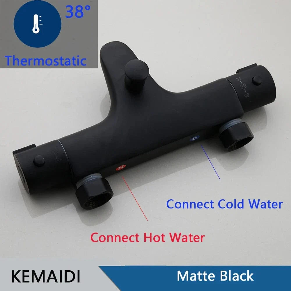 Robinet Douche Noir Thermostatique Température Stable Design Moderne – Thermya