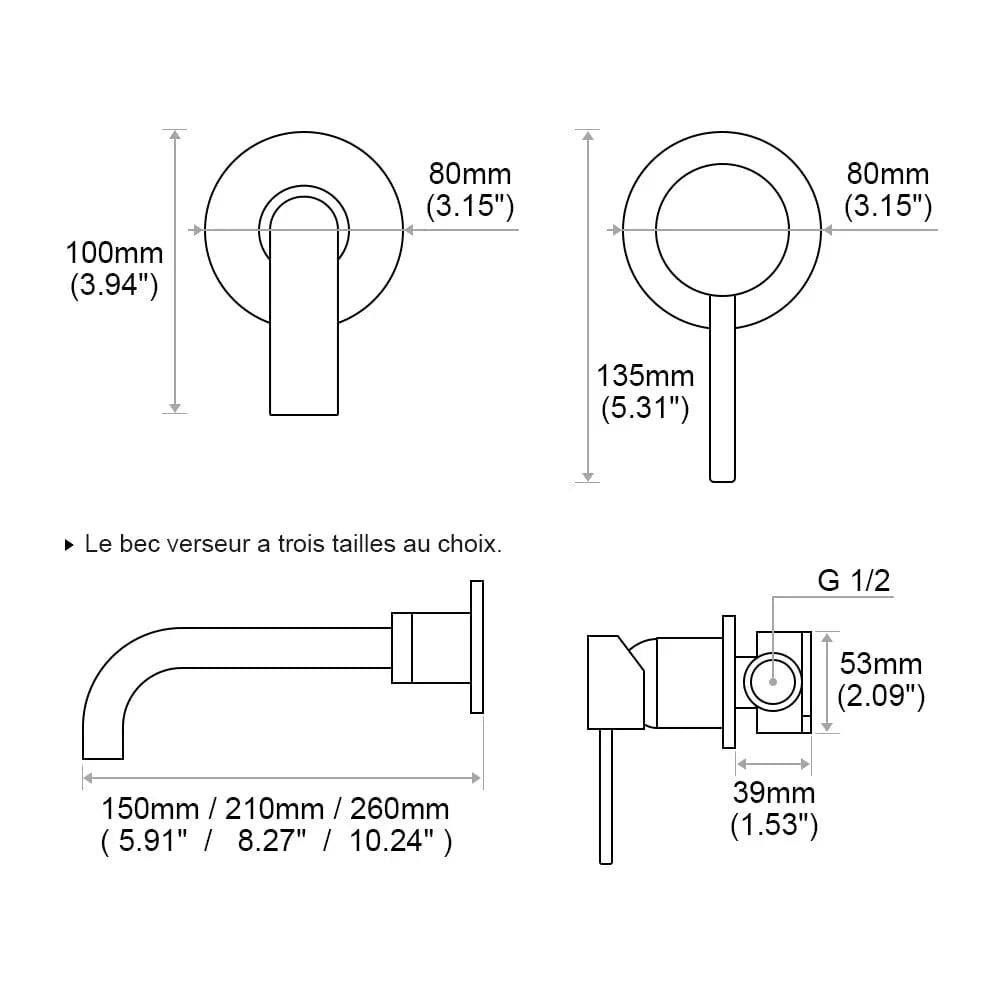 Mitigeur Lavabo Encastrable Quatre Finitions au Choix Mur Épuré – Solvane
