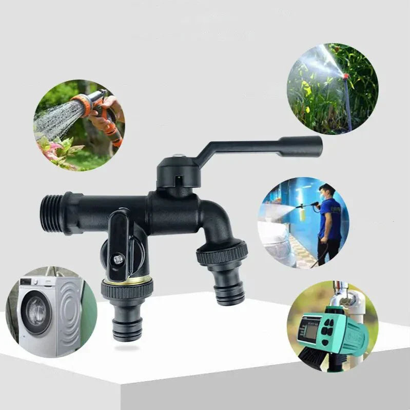 Robinet Extérieur Double Sortie Noir Laiton Performant pour Jardin – Terravia