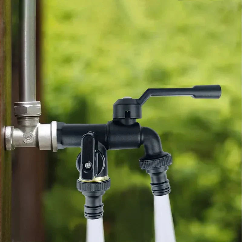 Robinet Extérieur Double Sortie Noir Laiton Performant pour Jardin – Terravia