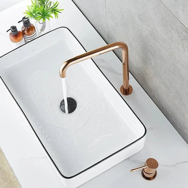 Robinet Lavabo 2 Trous Or Rose Douceur Contemporaine – Kaléo