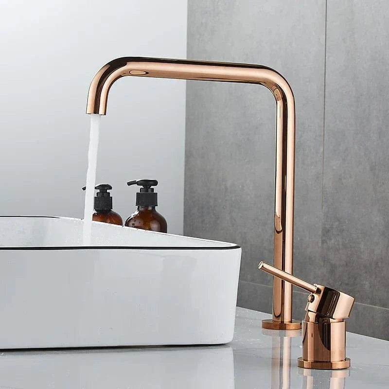 Robinet Lavabo 2 Trous Or Rose Douceur Contemporaine – Kaléo