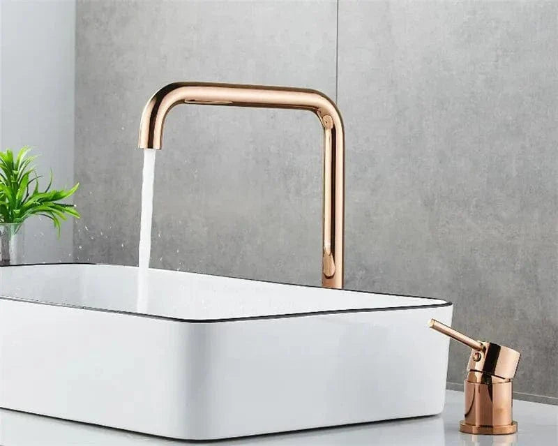 Robinet Lavabo 2 Trous Or Rose Douceur Contemporaine – Kaléo